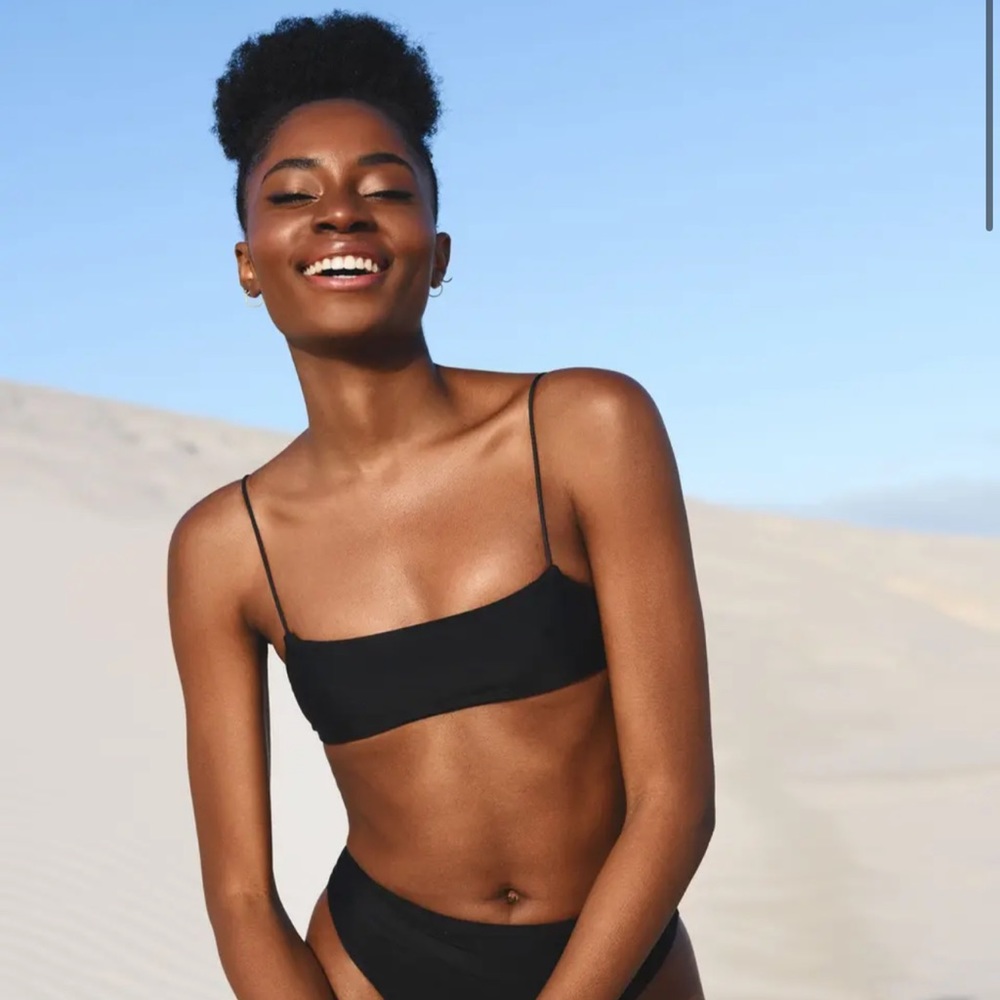 NWT Ark Swimwear black minimal crop and high cut bikini, size M